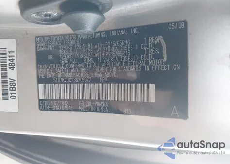 2008 Toyota Sienna Ce z USA, uszkodzony, nr VIN 5TDZK23C28S209977